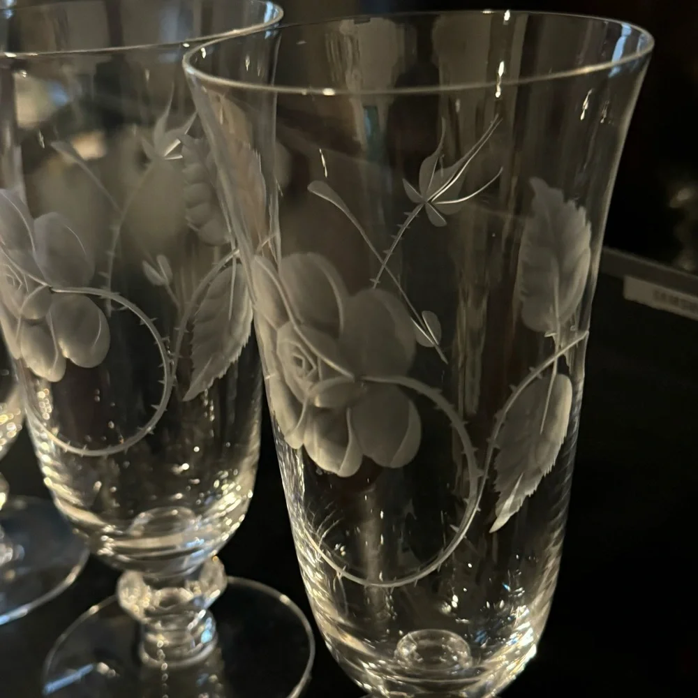 3/ Dolly Madison Rose by HEISEY Stem Iced Tea Footed Tumbler.